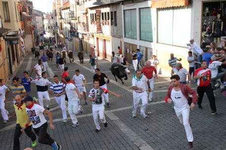 A la derecha, con chaqueta a rayas, Alexander Fiske-Harrison, la semana pasada en Cuéllar. También en la foto son Josechu López, José Antonio Rico, David García y Larry Belcher de la sudadera roja detrás de Fiske-Harrison (Foto: Antonio Tanarro) 